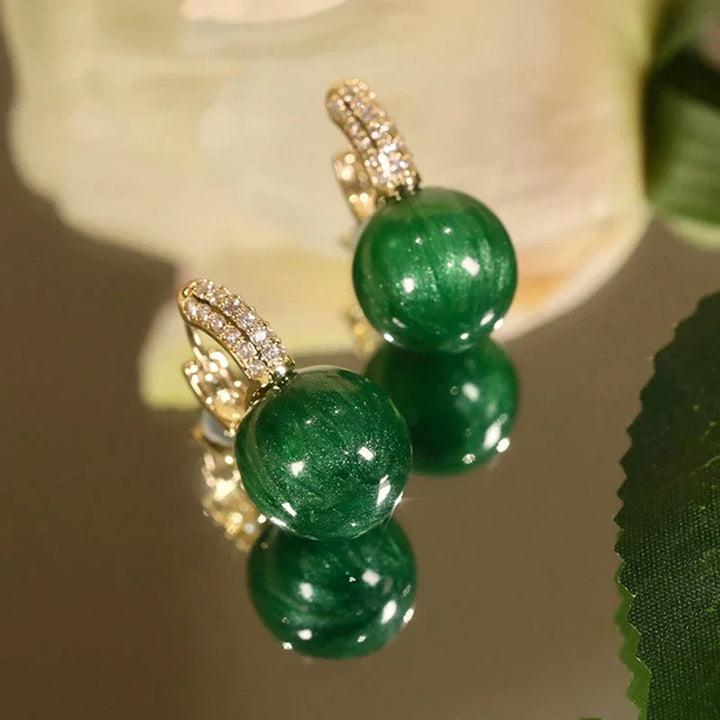 Elegant Luxury Earrings with Green Pearls-Nora Luxe
