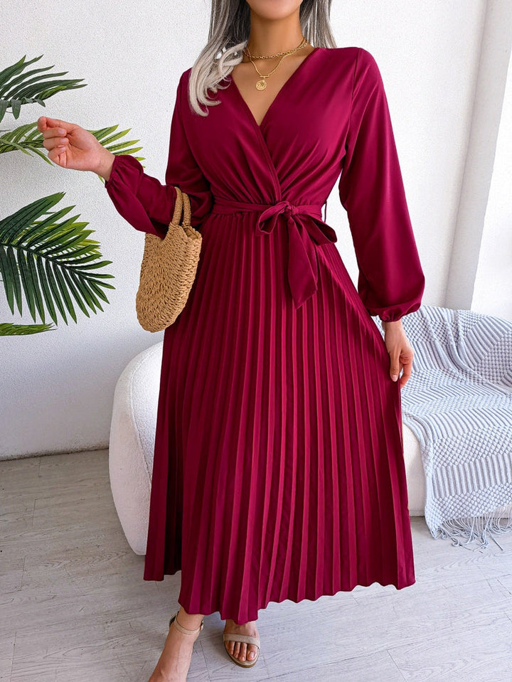 Elegant maxi dress with wrap look - Celina-Red-S-Nora Luxe
