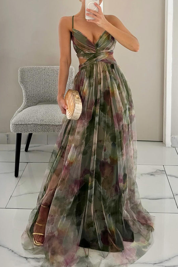 Elegant mesh maxi dress with a figure-hugging cut – Camille-Green-S-Nora Luxe