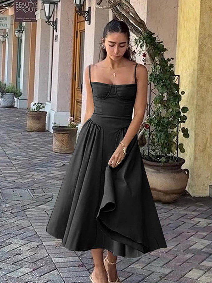 Elegant midi evening dress with pleated hem – Amara-Black-S-Nora Luxe