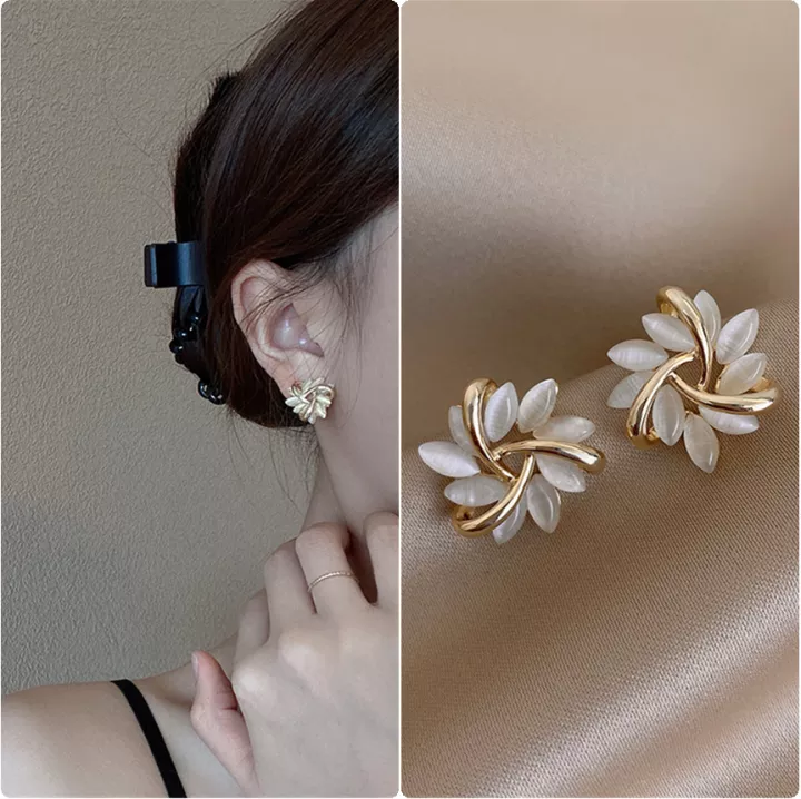 Elegant Opal Petal Stud Earrings | Women's Jewellery-Nora Luxe