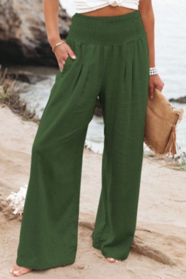 Elegant Palazzo Pants with Boho Flair – Yasmin-Army green-S-Nora Luxe