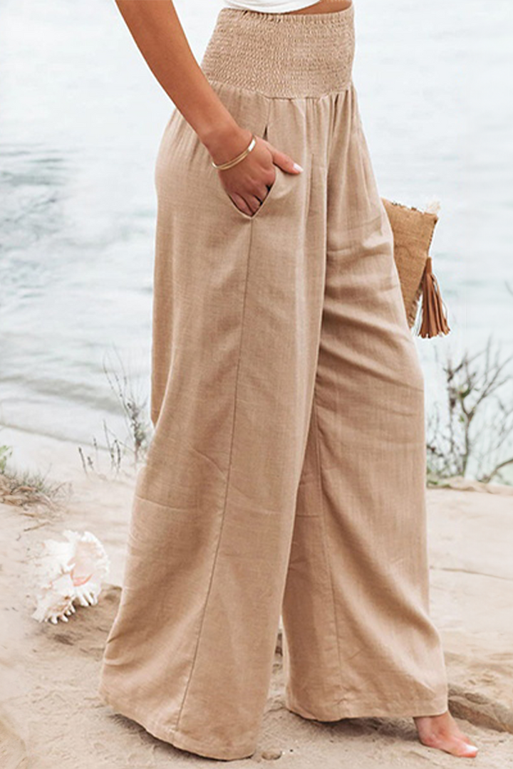 Elegant Palazzo Pants with Boho Flair – Yasmin-Beige-S-Nora Luxe