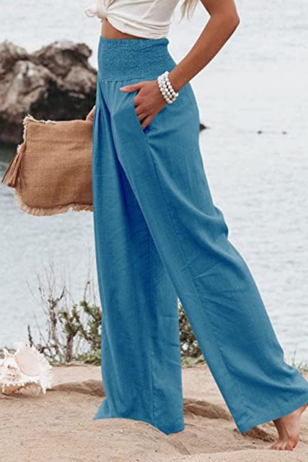 Elegant Palazzo Pants with Boho Flair – Yasmin-Blue-S-Nora Luxe