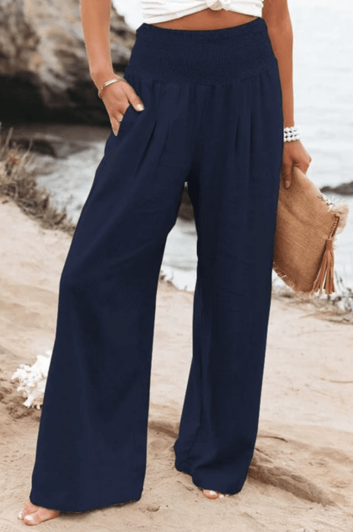Elegant Palazzo Pants with Boho Flair – Yasmin-Dark blue-S-Nora Luxe