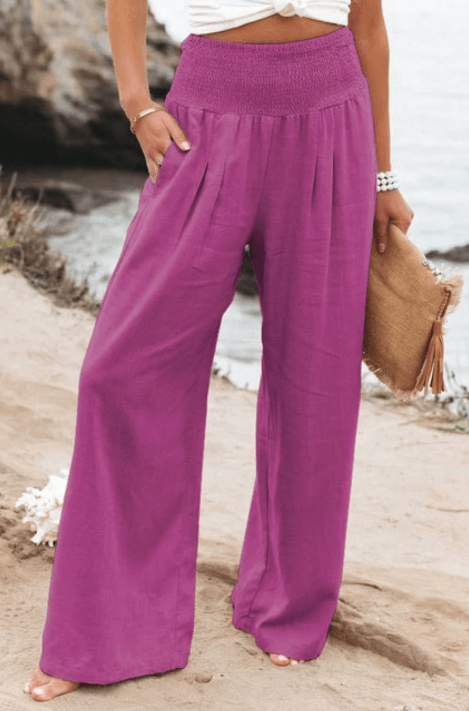 Elegant Palazzo Pants with Boho Flair – Yasmin-Fuschia-S-Nora Luxe