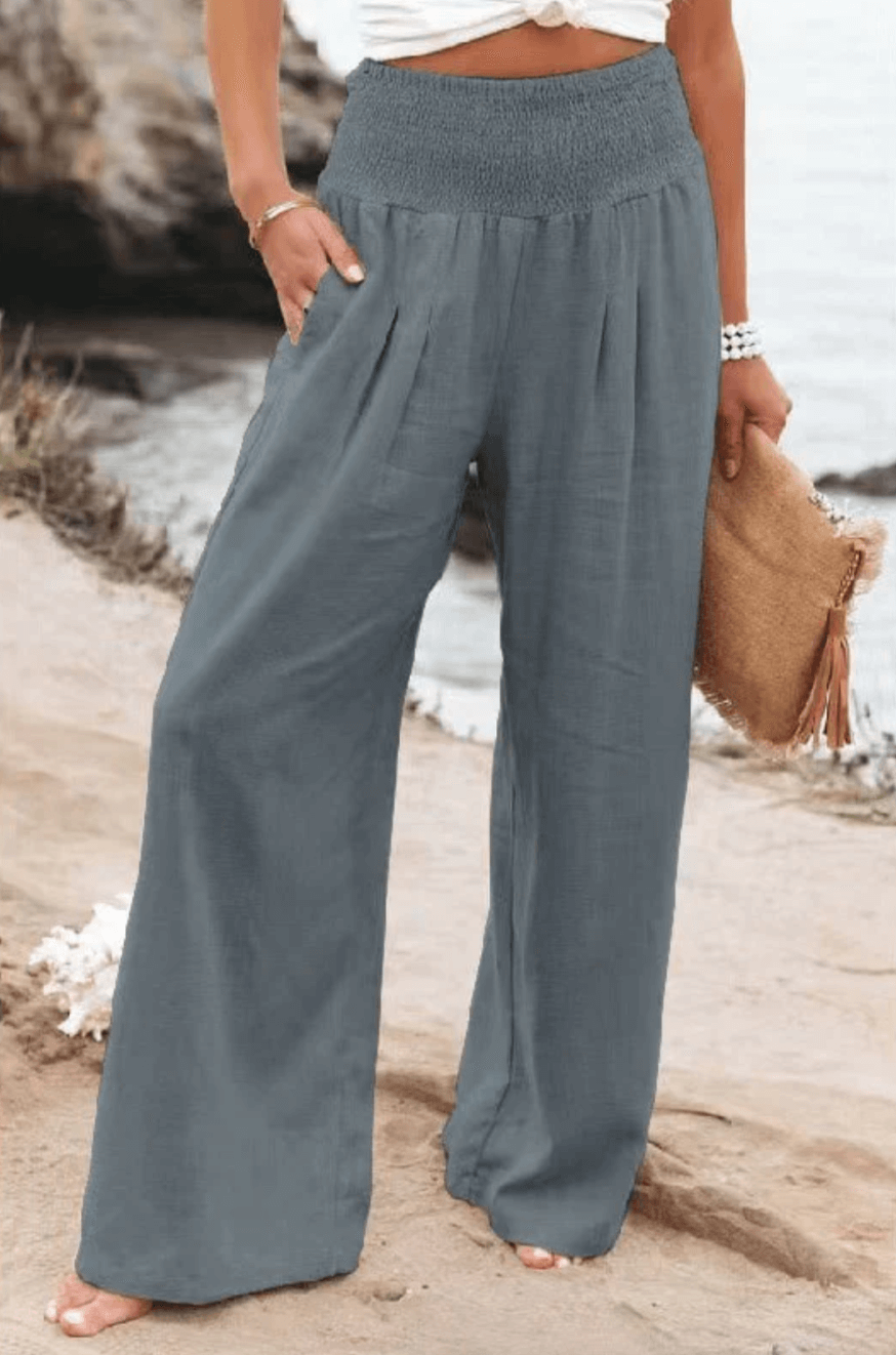 Elegant Palazzo Pants with Boho Flair – Yasmin-Gray-S-Nora Luxe