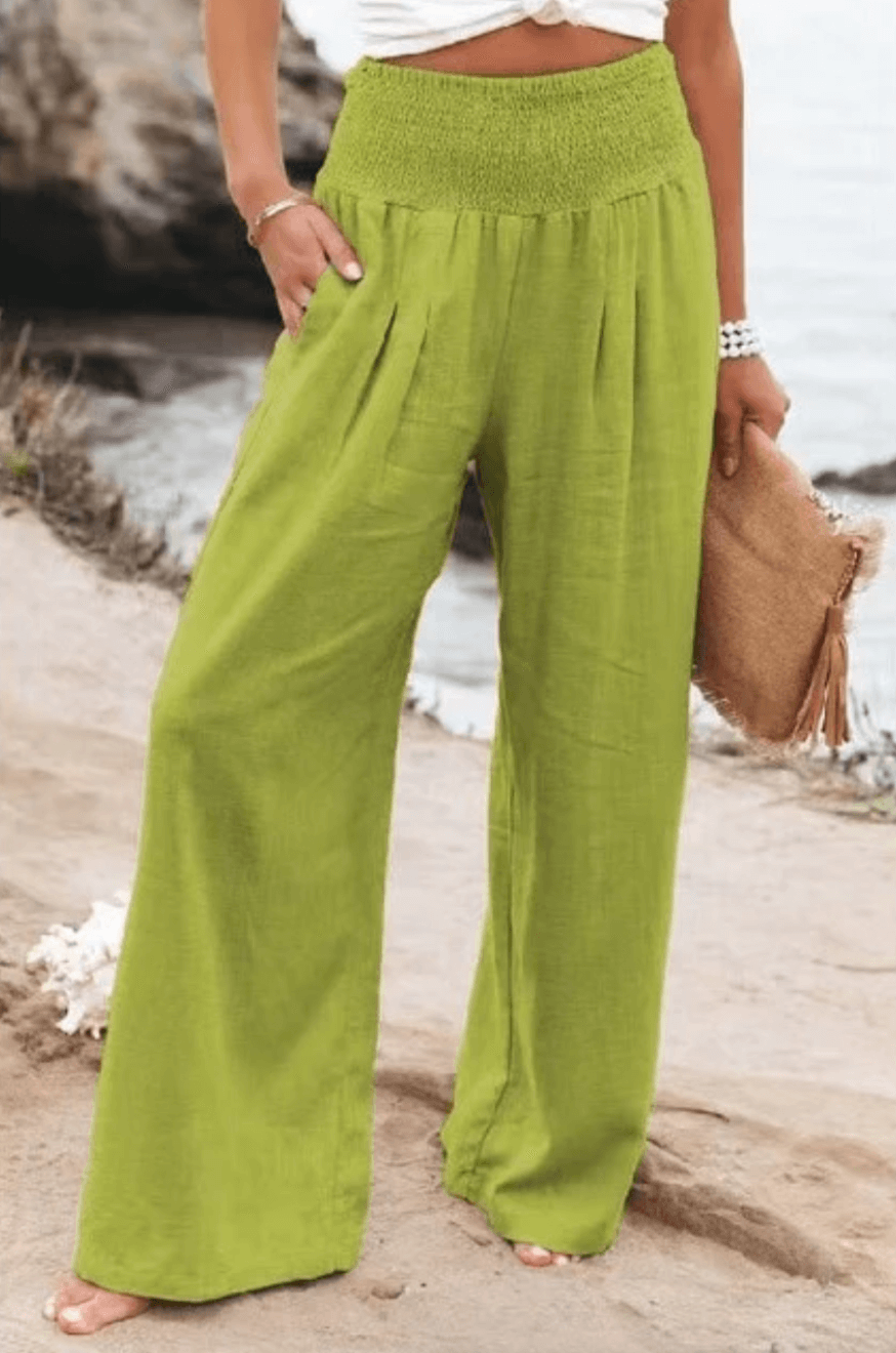 Elegant Palazzo Pants with Boho Flair – Yasmin-Green-S-Nora Luxe