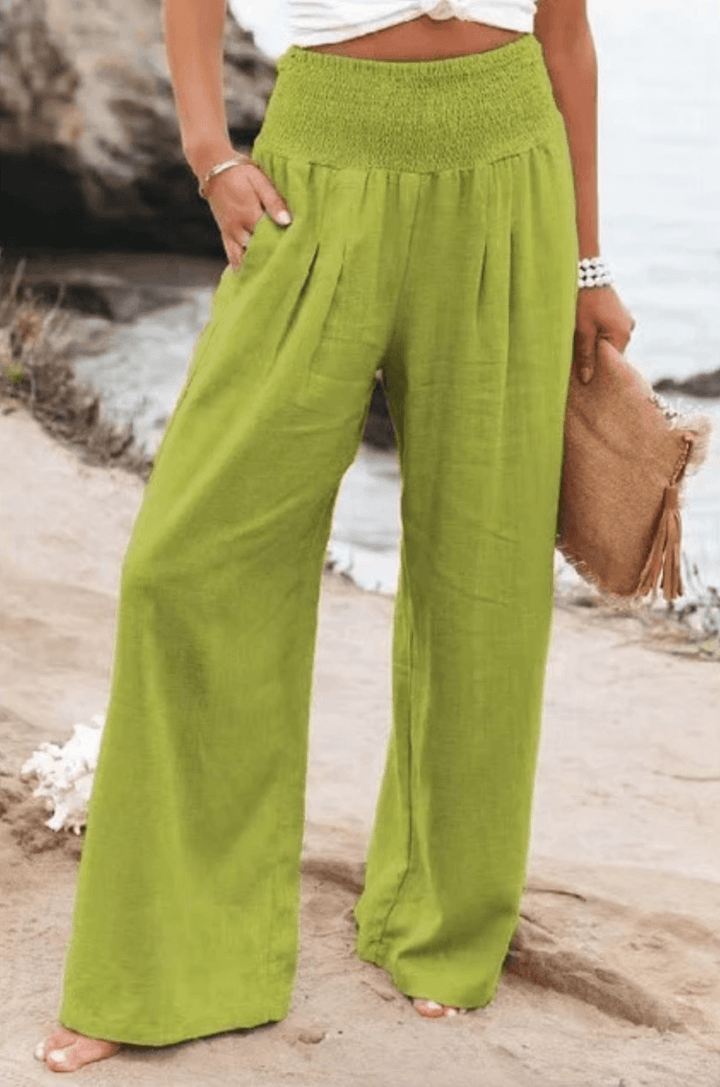 Elegant Palazzo Pants with Boho Flair – Yasmin-Green-S-Nora Luxe
