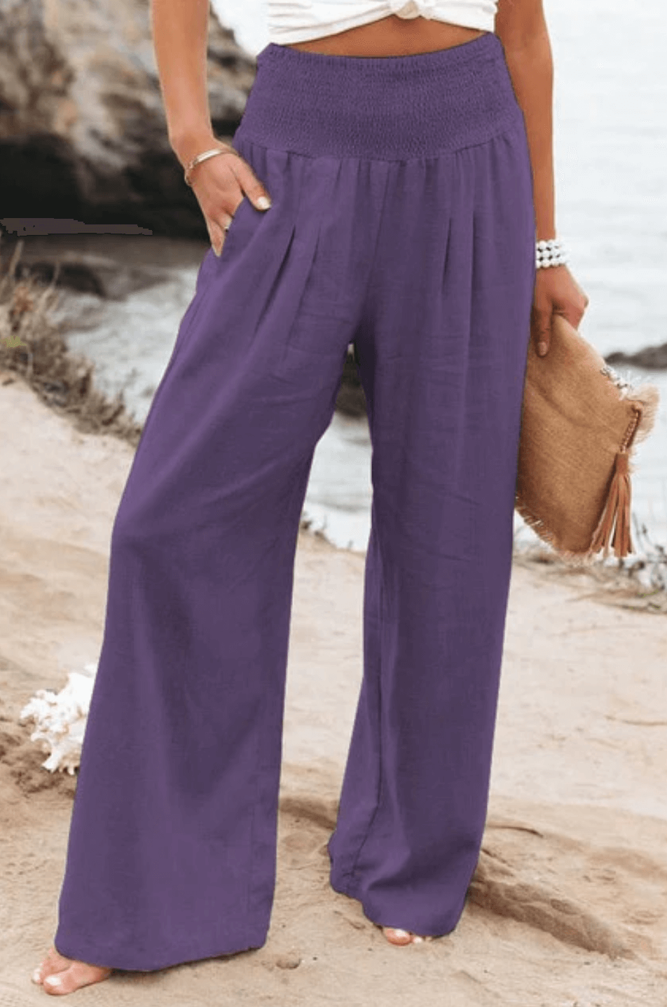 Elegant Palazzo Pants with Boho Flair – Yasmin-Purple-S-Nora Luxe