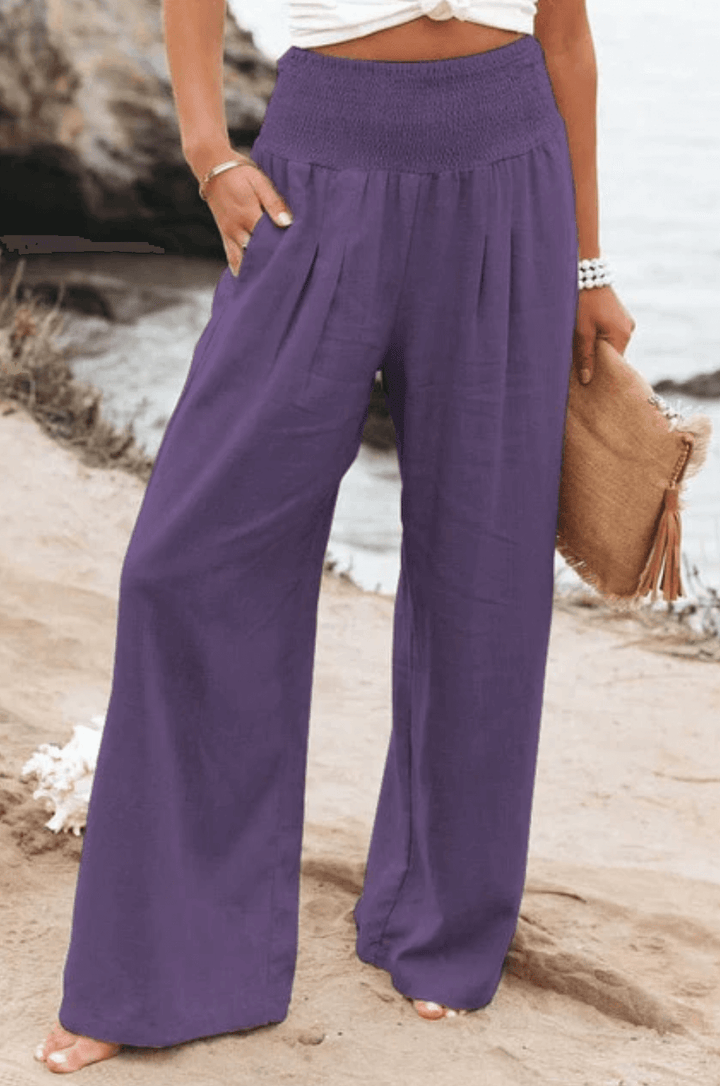 Elegant Palazzo Pants with Boho Flair – Yasmin-Purple-S-Nora Luxe
