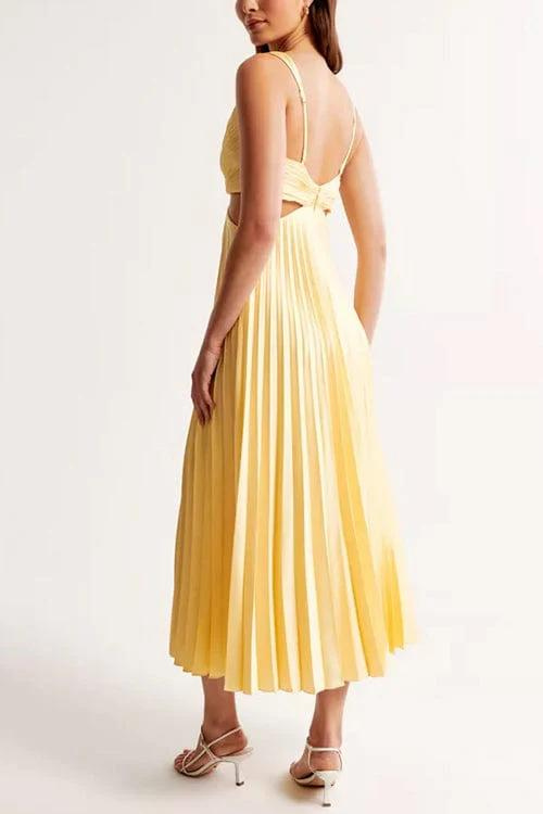 Elegant Pleated Dress with Figure-Flattering Fit – Emilie-Yellow-S-Nora Luxe