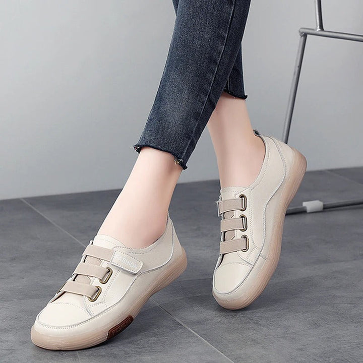 Elegant real leather sneakers for women – Beatrice-Beige-3-Nora Luxe