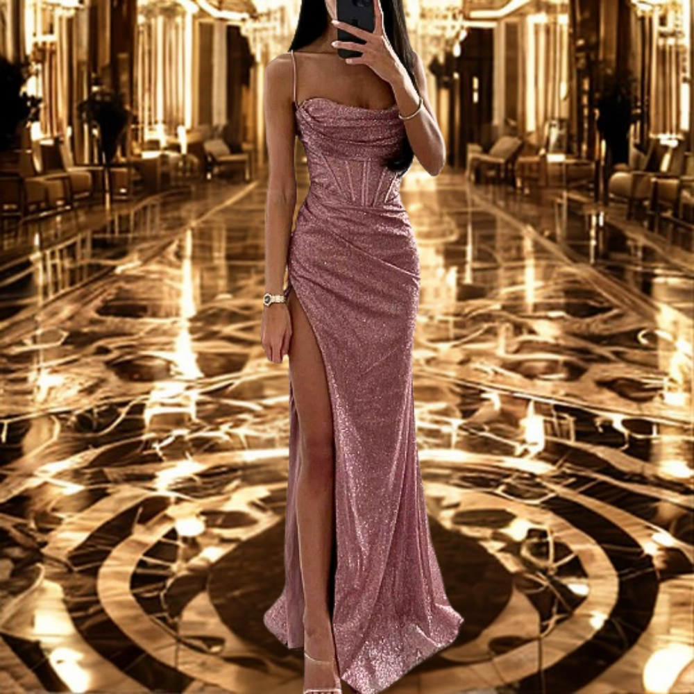 Elegant satin evening dress with sweetheart neckline – Aurora-Pink-S-Nora Luxe