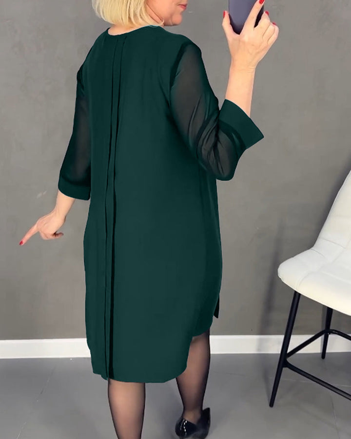 Elegant shift dress with mesh details – Gabrielle-Black-S-Nora Luxe