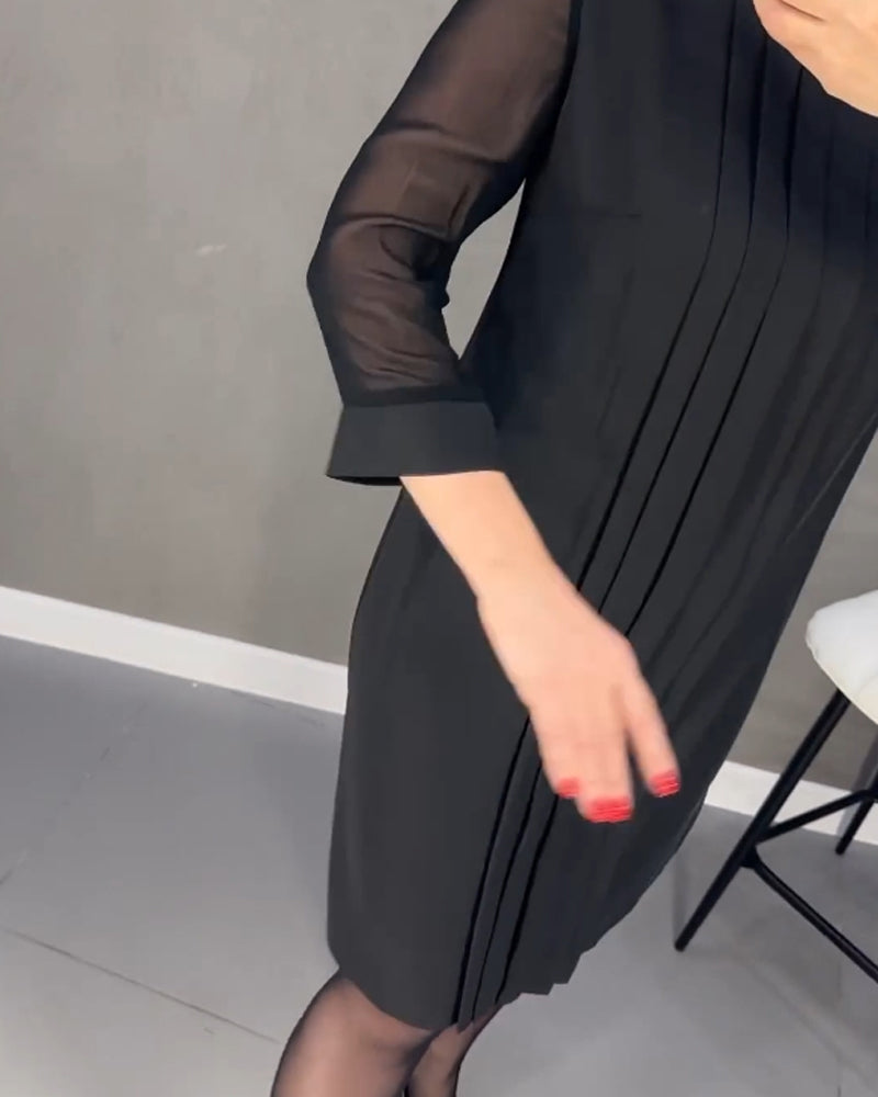 Elegant shift dress with mesh details – Gabrielle-Black-S-Nora Luxe