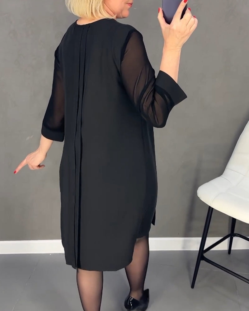 Elegant shift dress with mesh details – Gabrielle-Black-S-Nora Luxe