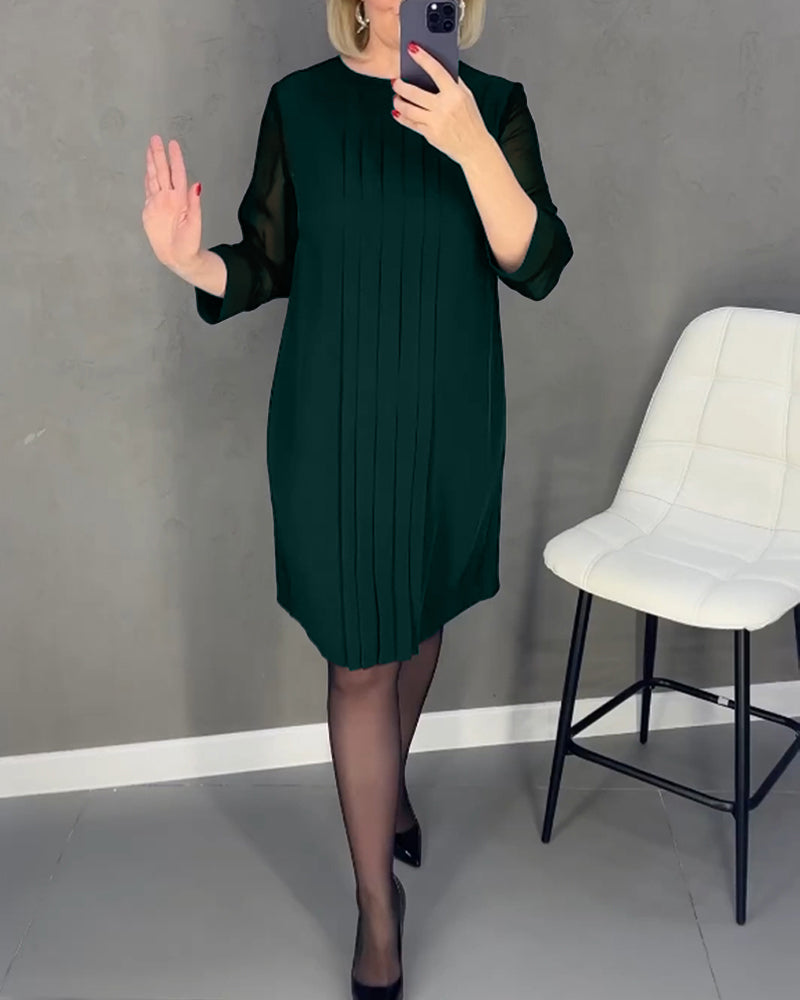 Elegant shift dress with mesh details – Gabrielle-Green-S-Nora Luxe