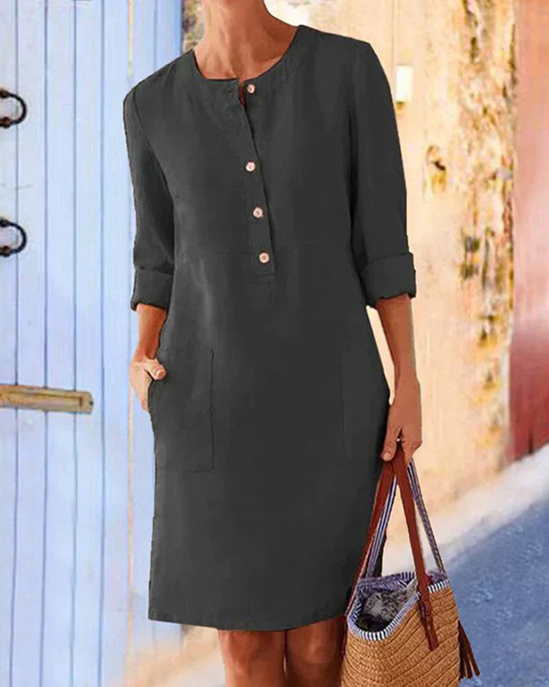 Elegant summer dress with button placket – Allegra-Black-S-Nora Luxe