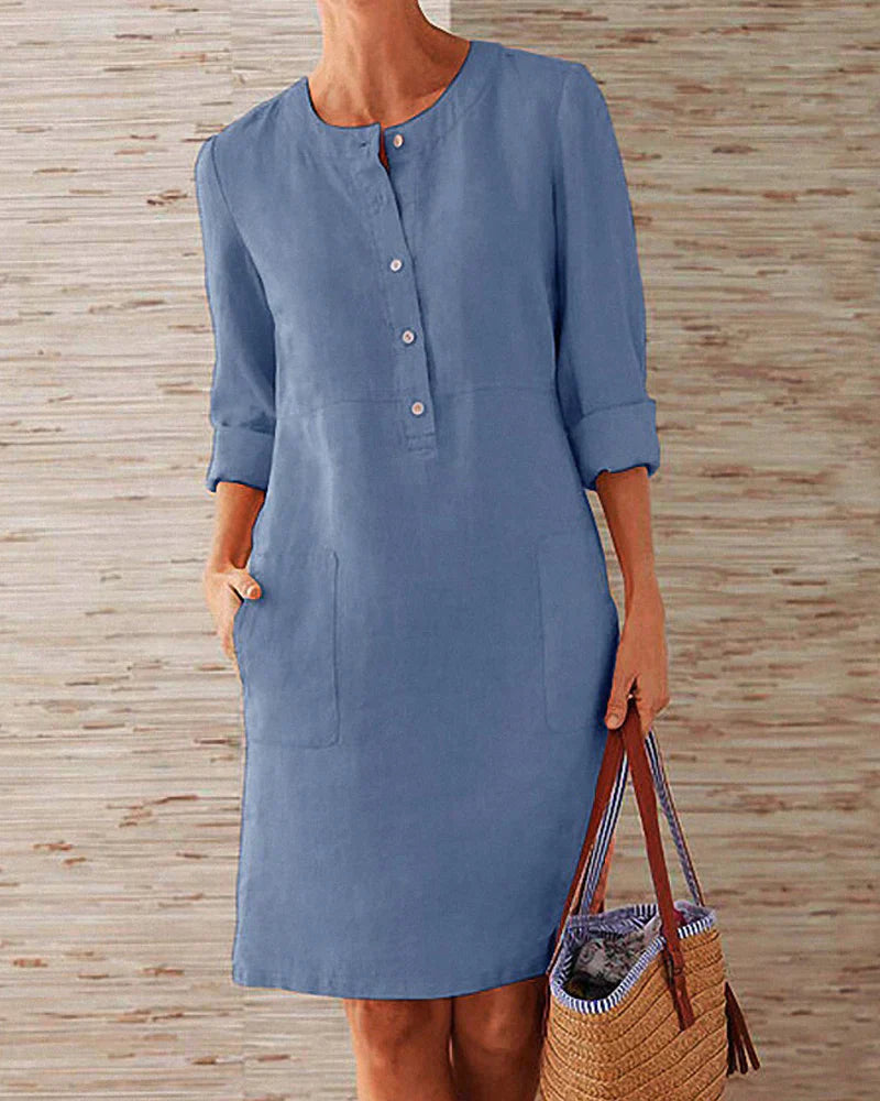 Elegant summer dress with button placket – Allegra-Blue-S-Nora Luxe