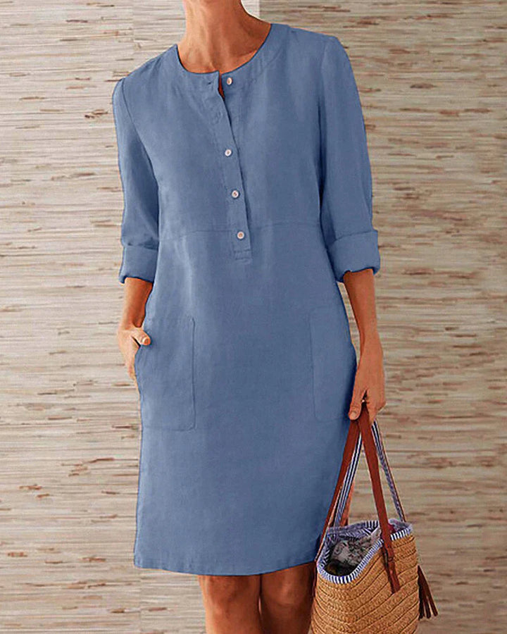 Elegant summer dress with button placket – Allegra-Blue-S-Nora Luxe