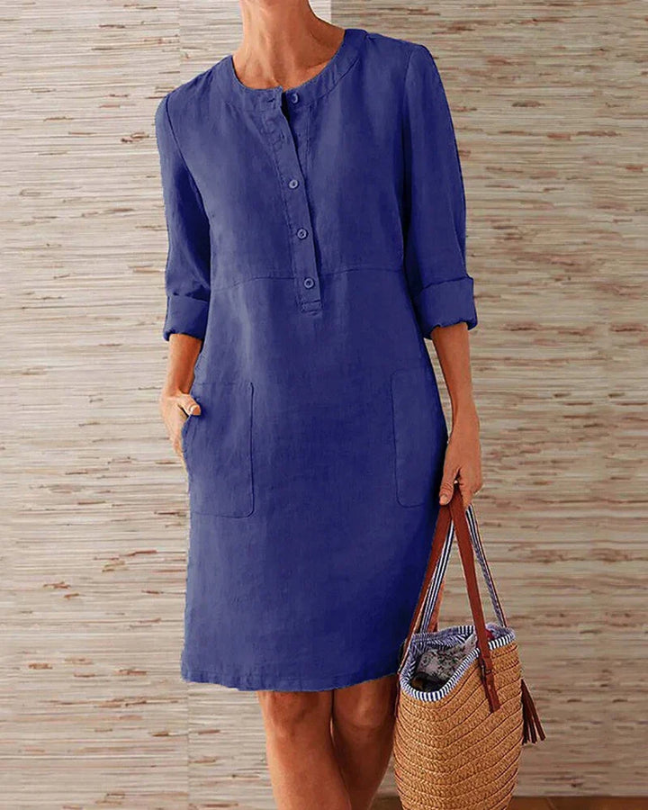 Elegant summer dress with button placket – Allegra-Dark blue-S-Nora Luxe