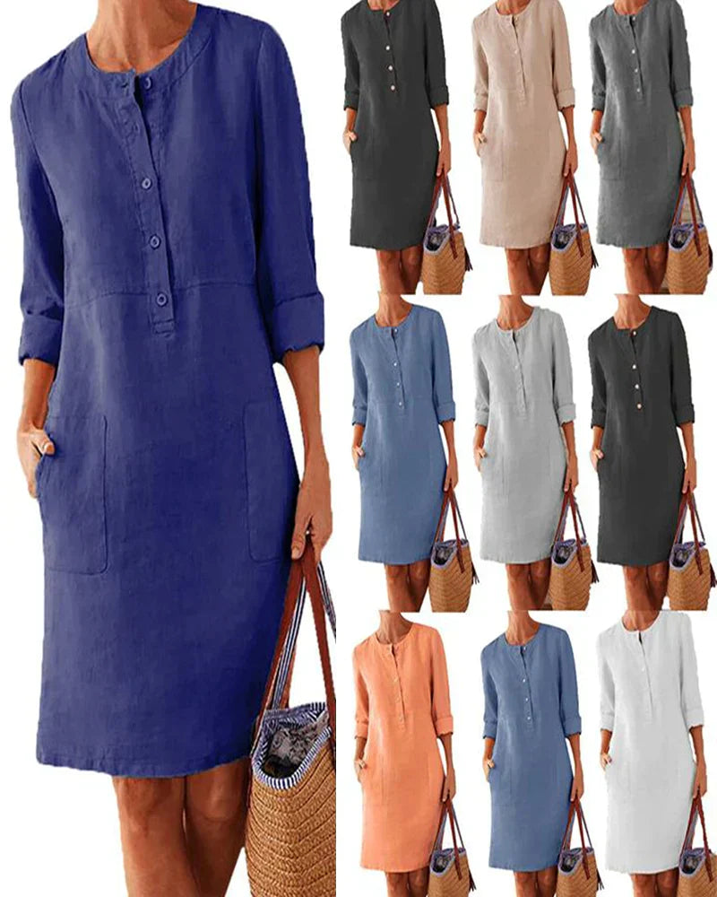 Elegant summer dress with button placket – Allegra-Dark blue-S-Nora Luxe