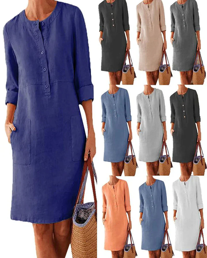 Elegant summer dress with button placket – Allegra-Dark blue-S-Nora Luxe