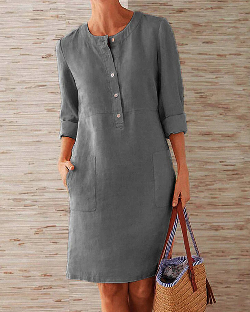 Elegant summer dress with button placket – Allegra-Dark grey-S-Nora Luxe