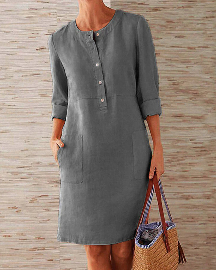Elegant summer dress with button placket – Allegra-Dark grey-S-Nora Luxe