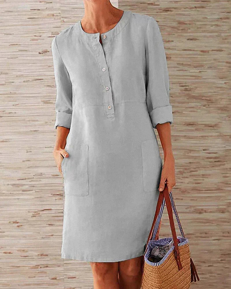 Elegant summer dress with button placket – Allegra-Gray-S-Nora Luxe