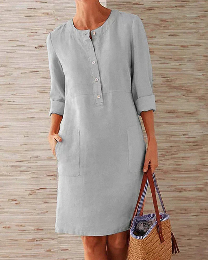 Elegant summer dress with button placket – Allegra-Gray-S-Nora Luxe