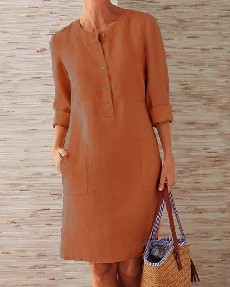 Elegant summer dress with button placket – Allegra-Orange-S-Nora Luxe