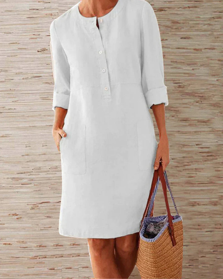 Elegant summer dress with button placket – Allegra-White-S-Nora Luxe