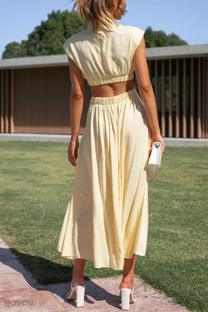 Elegant summer midi dress with roll neck and waist cut-out – Avelina-Black-S-Nora Luxe
