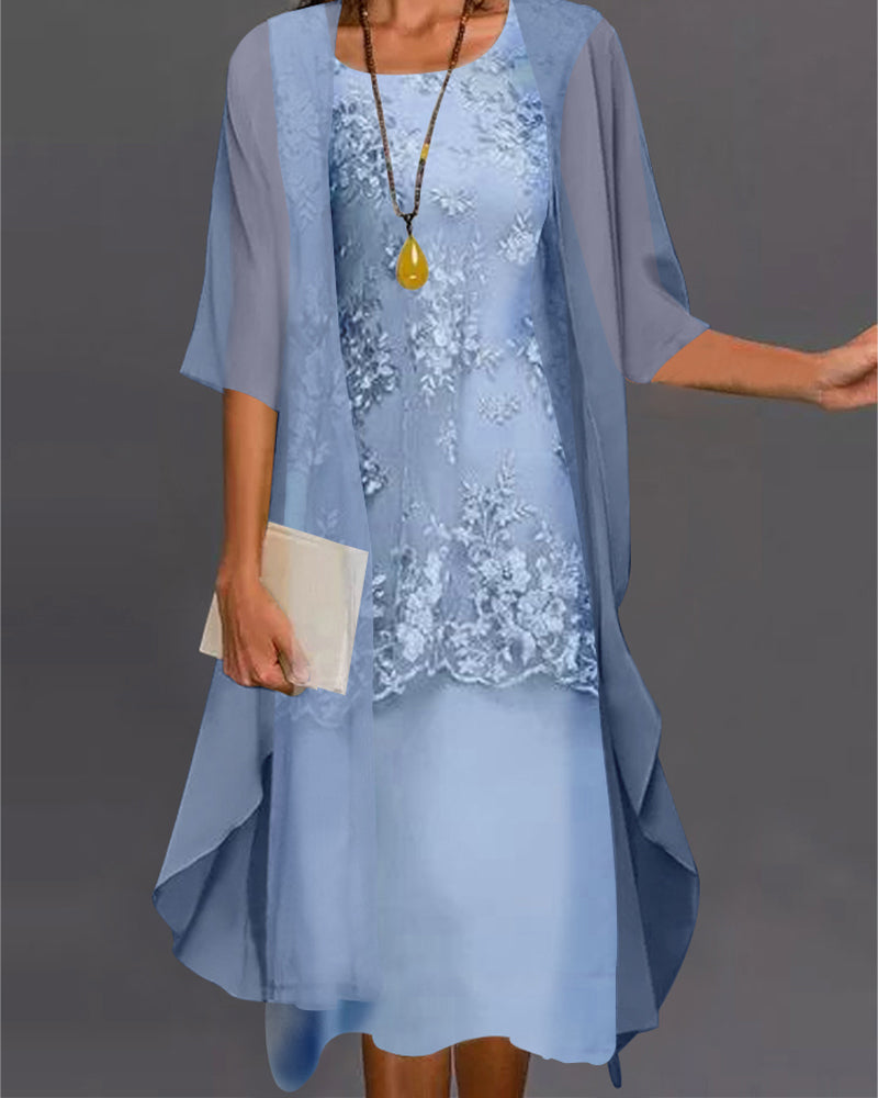 Elegant Two-Piece Chiffon Dress – Viviana-Light blue-S-Nora Luxe
