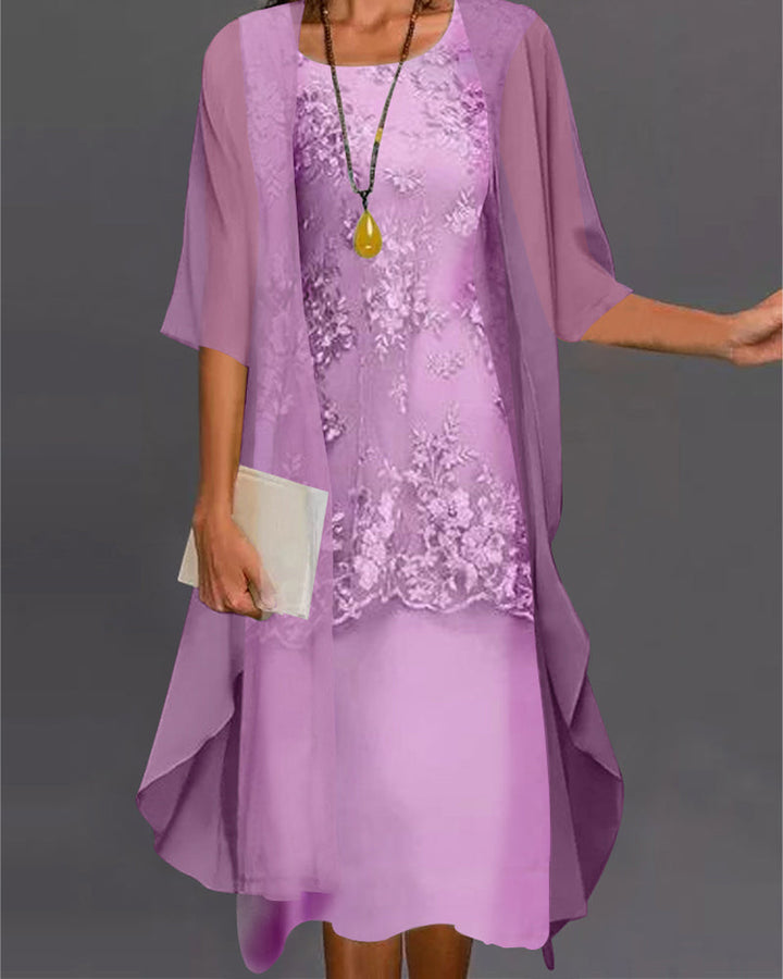 Elegant Two-Piece Chiffon Dress – Viviana-Purple-S-Nora Luxe