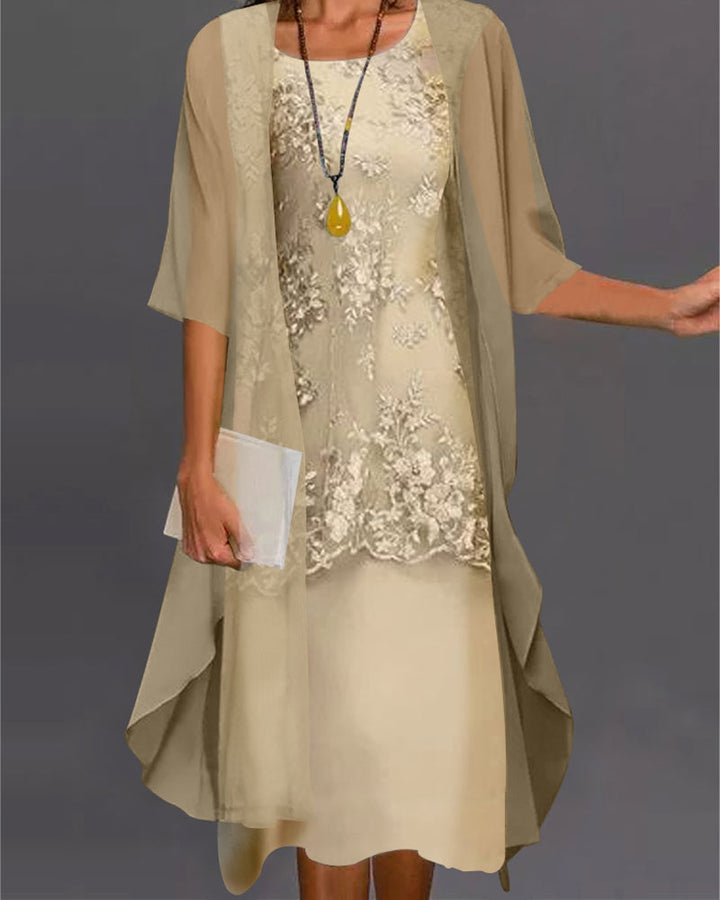 Elegant Two-Piece Chiffon Dress – Viviana-Yellow-S-Nora Luxe