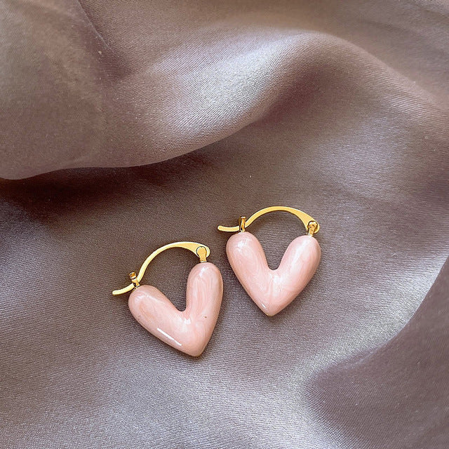 Elegant White Teardrop Earrings | Love-Inspired Dangle Design-Pink Heart-Nora Luxe