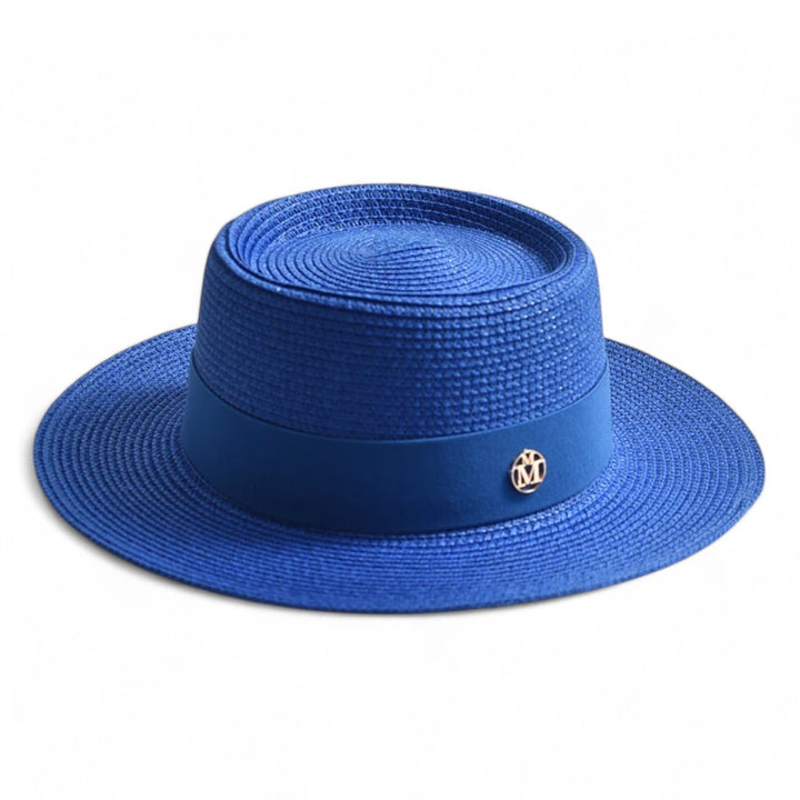 Elegant women's straw hat – Soleil-Dark blue-Nora Luxe