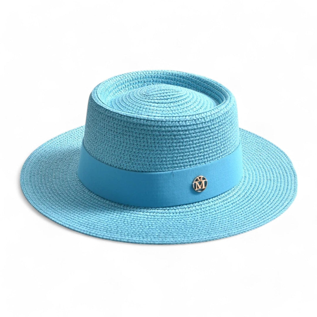 Elegant women's straw hat – Soleil-Light blue-Nora Luxe