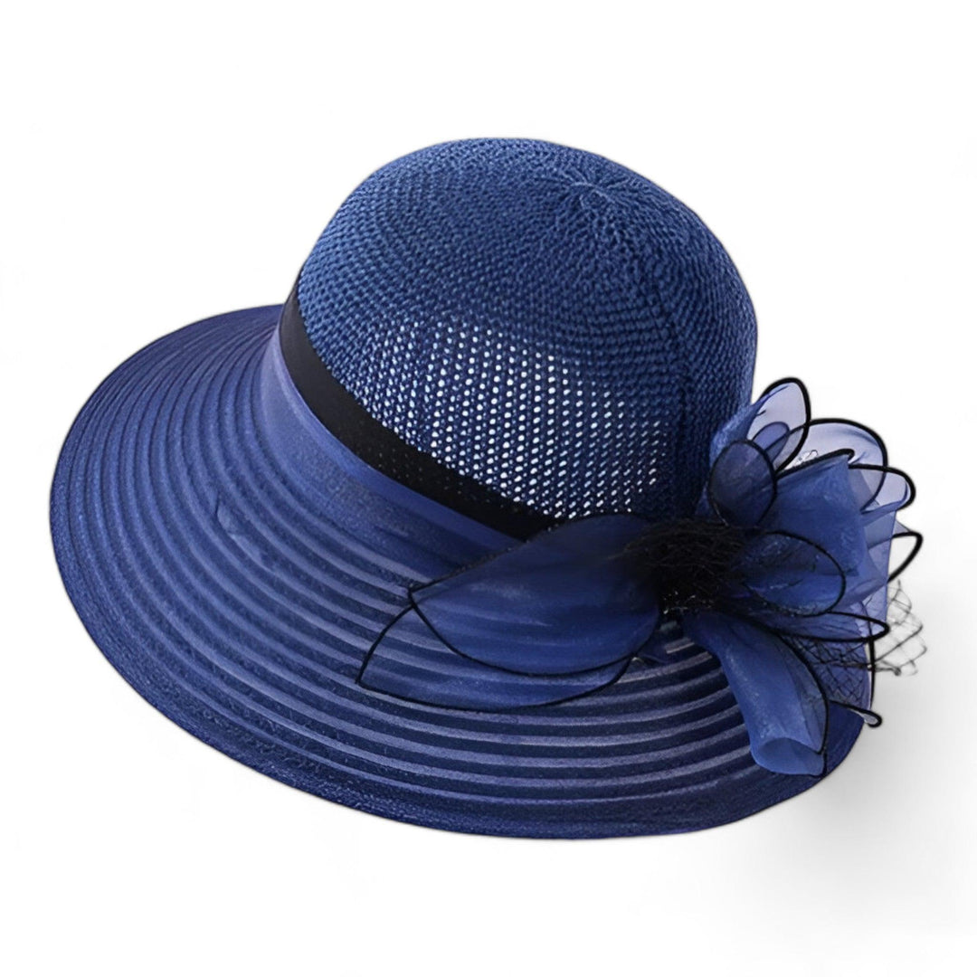 Elegant women's sun hat with a wide brim – Bellavue-Dark blue-Nora Luxe