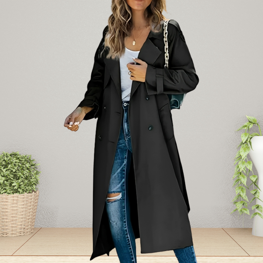 Elegant women's trench coat for the transitional period – Isabelle-Black-S-Nora Luxe