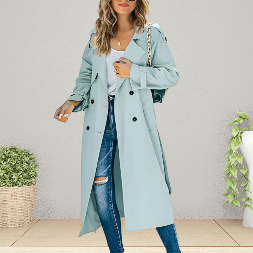 Elegant women's trench coat for the transitional period – Isabelle-Light blue-S-Nora Luxe