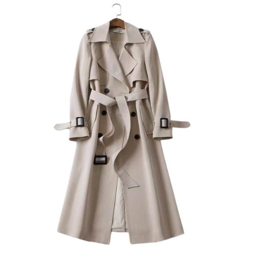 Elegant women's trench coat with double buttons – Celina-Beige-S-Nora Luxe