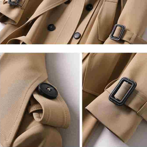 Elegant women's trench coat with double buttons – Celina-Khaki-S-Nora Luxe