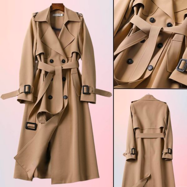 Elegant women's trench coat with double buttons – Celina-Khaki-S-Nora Luxe