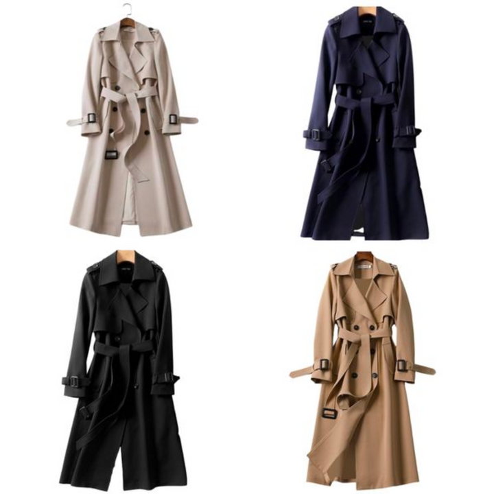 Elegant women's trench coat with double buttons – Celina-Khaki-S-Nora Luxe