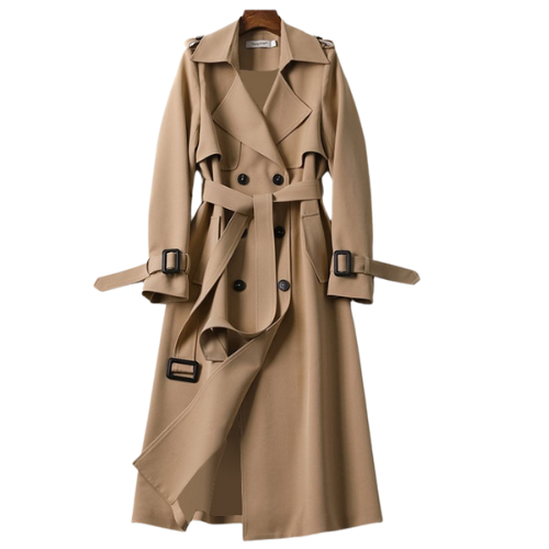 Elegant women's trench coat with double buttons – Celina-Khaki-S-Nora Luxe