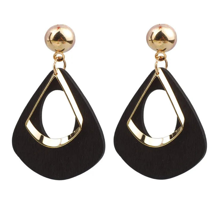 Elegant Wooden Teardrop Earrings | Natural Handmade Jewellery-Black-Nora Luxe